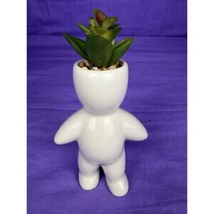 Unique White Ceramic Planter - Cute Head Planter with Succulent